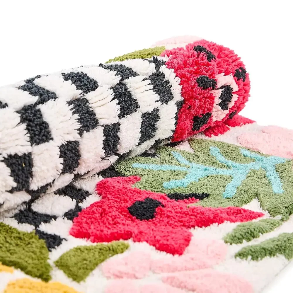NEW MacKenzie-Childs Flower Checkerboard Bath Rug 100% Cotton 24